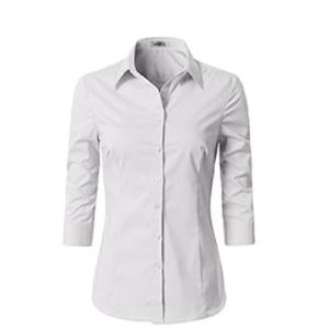White womens 3/4 length dress shirt